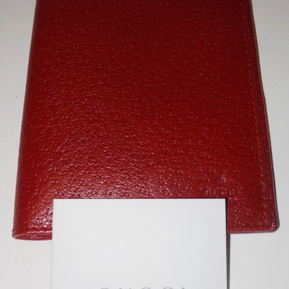 AUTH Gucci Brick Red Embossed Leather Logo Card Wallet Italy - Picture 2 of 10